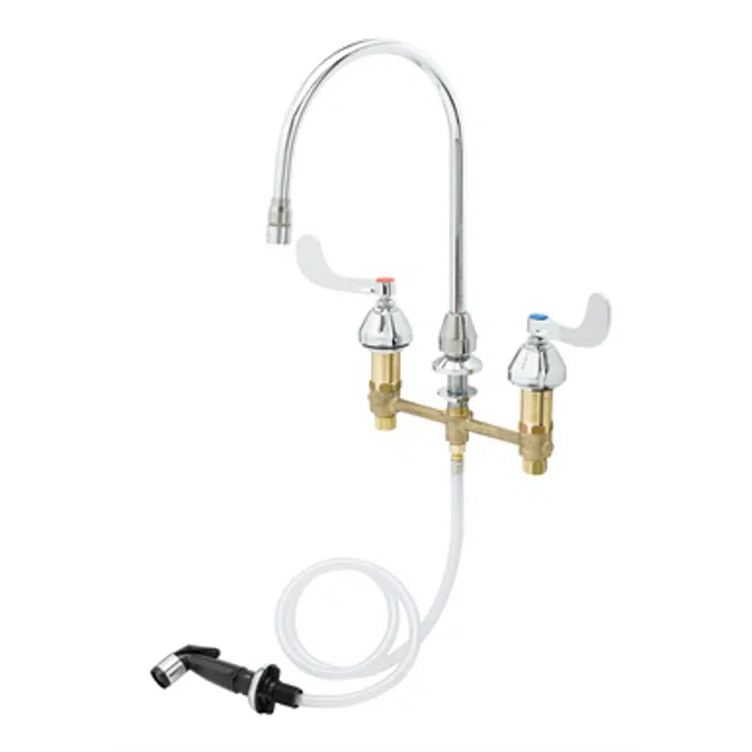 B-2347-05 Medical Faucet w/Sidespray, 8" Centers, Swivel Gooseneck w/Aerator, 4" Wrist Action Handle