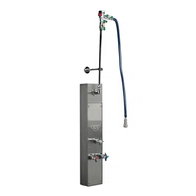 Image for B-1460-SMB Hose Reel SS Cabinet for Surface Bottom Inlet Mounting w/ Mixing Valve. Control Valve, Service Stops, In-Line Vacuum Breakers, Inlet Unions, Eterna Cartridges w/ 4-Arm handles & Hose Reel Connector Kit