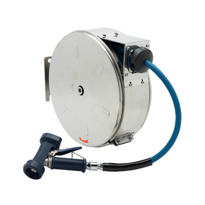 B-7122-C02 Hose Reel,Enclosed,Stainless Steel,30'Hose,3/8"ID with Rear Trigger Water Gun