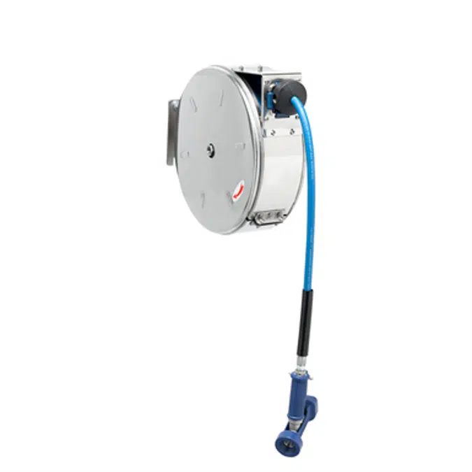 B-7122-C02 Hose Reel,Enclosed,Stainless Steel,30'Hose,3/8"ID with Rear Trigger Water Gun