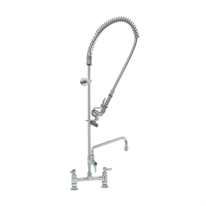 B-0123-ADF12-B EasyInstall Pre-Rinse, Deck Mount Base, 8" Centers, 12" Add-On Faucet, 6" Wall Bracket