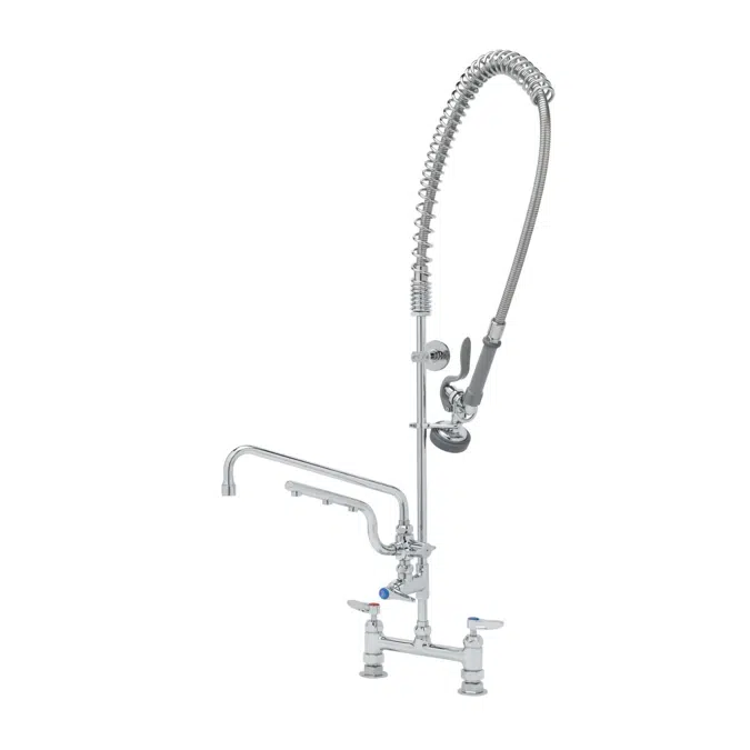 B-0123-U12-CR-B ULTRARINSE PRU w/ 8" Deck Mount Mixing Faucet, Quarter-Turn Cerama w/ Check Valves, Levers, Add-On Faucet w/ 12" Swing Nozzle, 10" ULTRARINSE 1.5 GPM Sprayer Arm, 1.15 GPM Spray Valve & 1/2" NPT Female Inlets