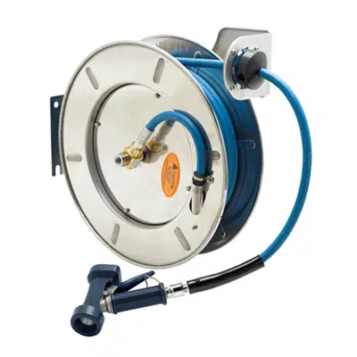 afbeelding voor B-7142-02 Hose Reel, Open, Stainless Steel, 3/8" x 50' Hose, Rear Trigger Water Gun