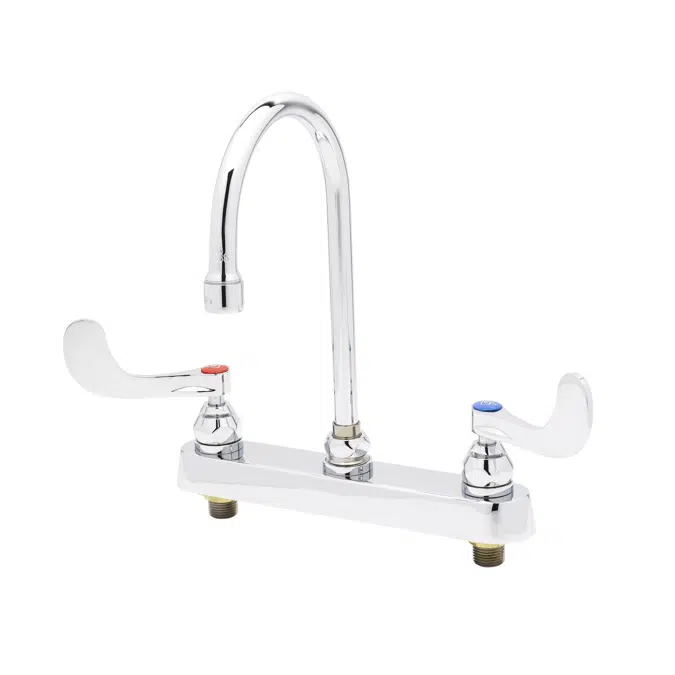 B-1142-04 8"c/c Deck Mount Workboard Faucet,4"Wrist Action Handles,133X Swivel Gooseneck