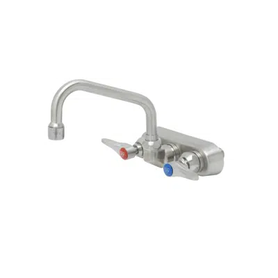 S-1115 4" Stainless Steel Wall Mount Workboard Faucet with Stainless Steel Lever Handles and 6" Stainless Steel Swing Nozzle with 2.2 GPM Stainless Steel Aerator için görüntü