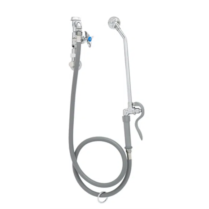 B-0678 Bedpan Washer, Loose Key Angle Inlet Valve w/ Shut-Off & Vacuum Breaker, 5' PVC Hose