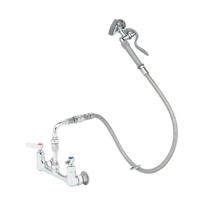 Image for B-0167-HH 8" Wall Mount Faucet, Vacuum Breaker, 44" S'Steel Hose, B-0107-035 Spray Valve ( Huddle House )