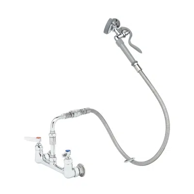 Imagem para B-0167-HH 8" Wall Mount Faucet, Vacuum Breaker, 44" S'Steel Hose, B-0107-035 Spray Valve ( Huddle House )}