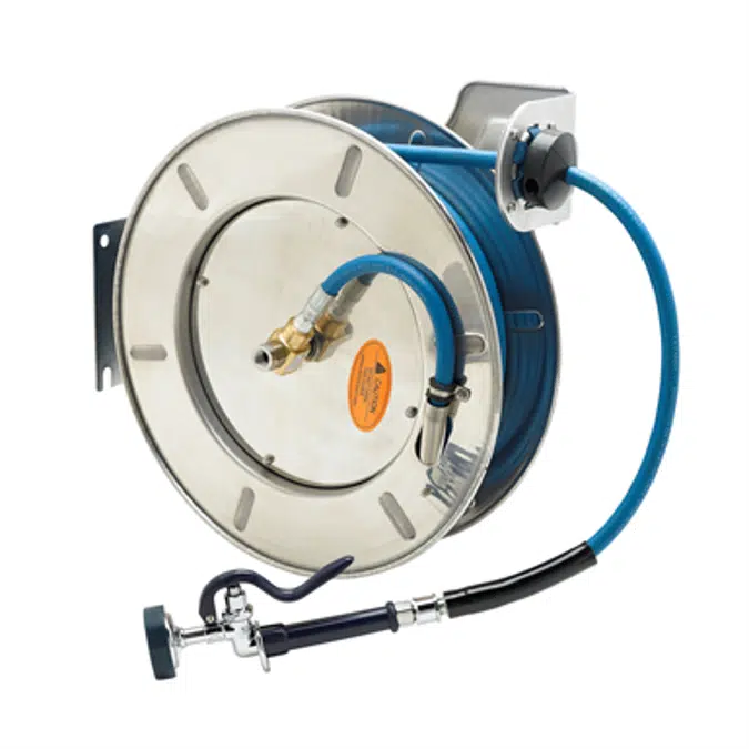 B-7142-01 Hose Reel, Open, Stainless Steel, 50' Hose, 3/8" ID with Spray Valve