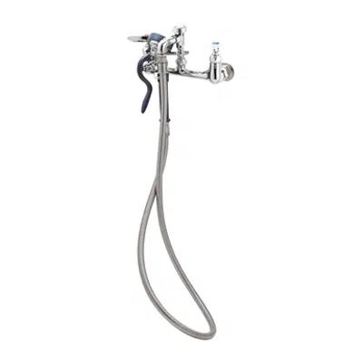 Image for B-0167 Spray Assembly, 8" Wall Mount Base Faucet, VB Outlet, Angled Spray Valve, 68" Flex SS Hose