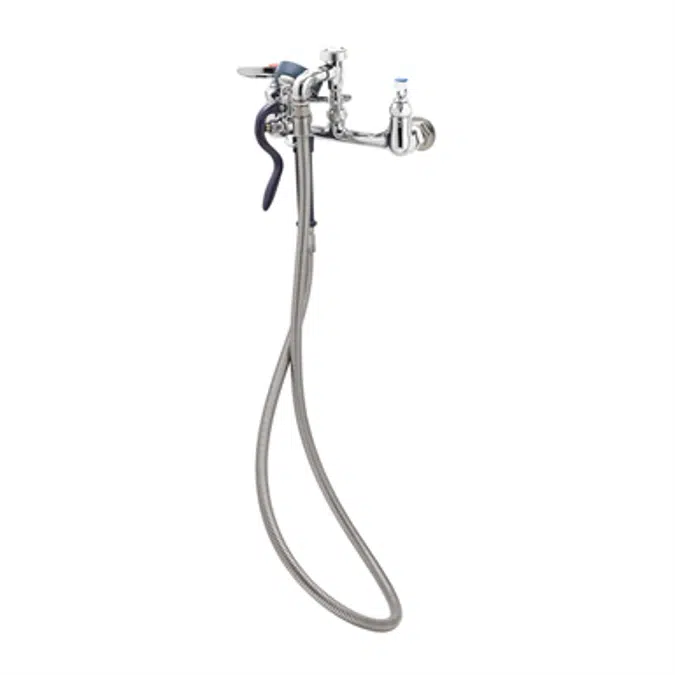 B-0167 Spray Assembly, 8" Wall Mount Base Faucet, VB Outlet, Angled Spray Valve, 68" Flex SS Hose