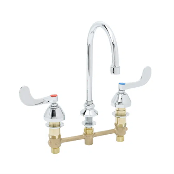 B-2866-05 Medical Faucet, 8" Centers, Swivel Gooseneck, Non-Splash Aerator, 4" Wrist Action Handles