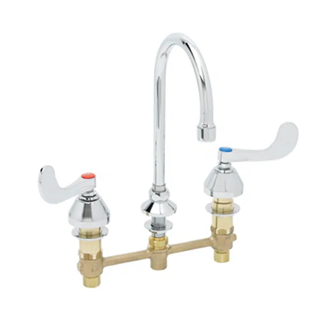 B-2867-04 Medical Faucet, Deck Mount, Concealed Body, Rigid Gooseneck, Wrist Action Handles