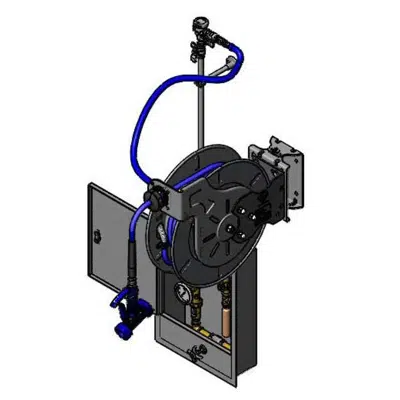 B-7142-U05WS5 Hose Reel System, 3/8" ID x 50' SS Open Hose Reel, Recessed Cabinet, EasyInstall Bracket and Front Trigger Water Gun için görüntü