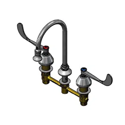 bild för B-2866 Medical Faucet, Deck Mount, 8" Centers, Swivel Gooseneck w/Rosespray, 6" Wrist Handles