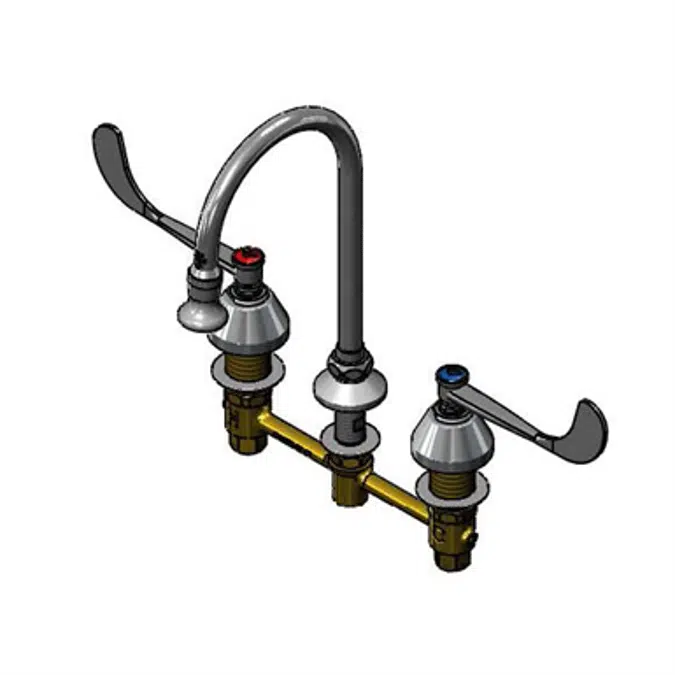 B-2866 Medical Faucet, Deck Mount, 8" Centers, Swivel Gooseneck w/Rosespray, 6" Wrist Handles