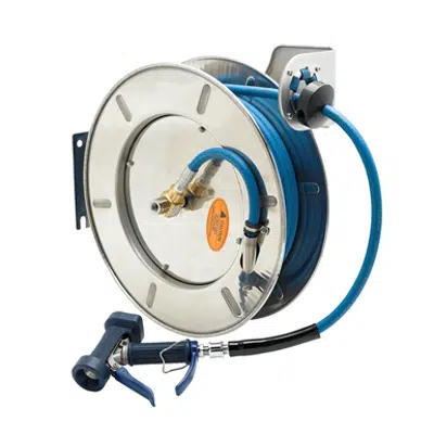 รูปภาพสำหรับ B-7142-05 Hose Reel, Open, Stainless Steel, 3/8" x 50' Hose, Front Trigger Water Gun