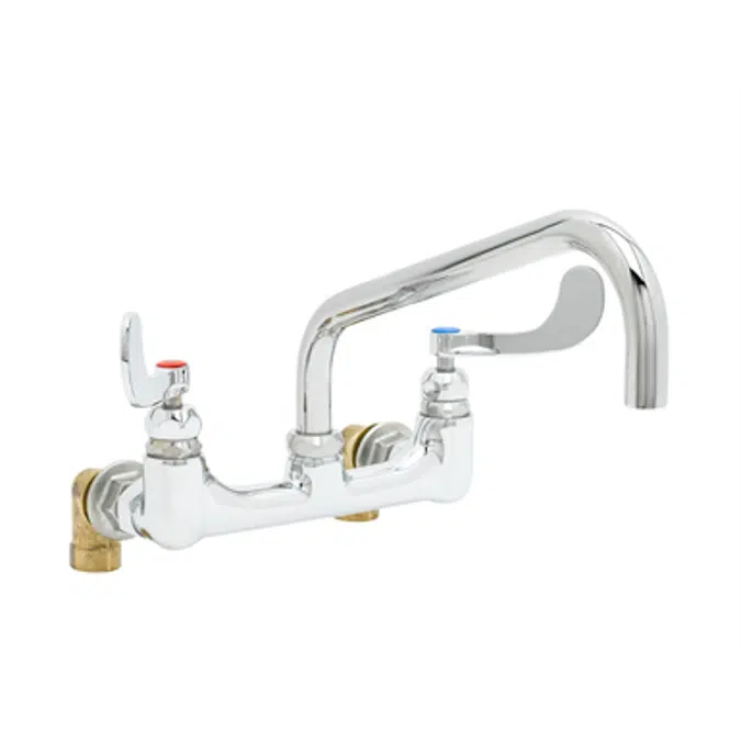 B-0290-04 Big-Flo Mixing Faucet, 8" Wall Mount, 12" Nozzle, 4" Wrist-Action Handles, Inlet Elbows