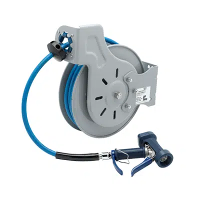 รูปภาพสำหรับ B-7232-05 Hose Reel, Open, Epoxy Coated Steel, 3/8" ID x 35' Hose, Front Trigger Water Gun