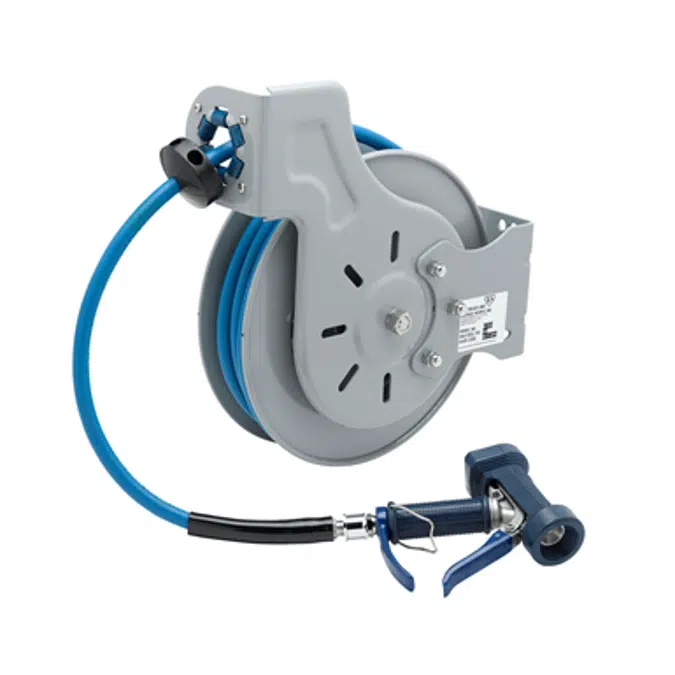 B-7232-05 Hose Reel, Open, Epoxy Coated Steel, 3/8" ID x 35' Hose, Front Trigger Water Gun