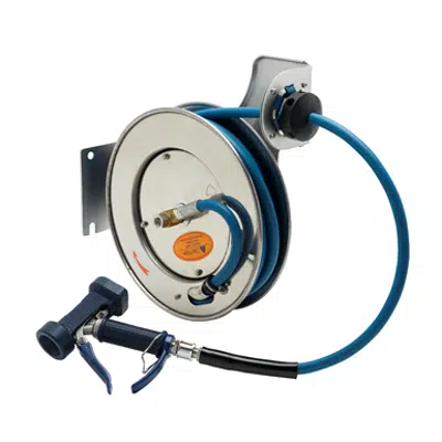 B-7132-05 Hose Reel, Open, Stainless Steel, 3/8" x 35' Hose, Front Trigger Water Gun için görüntü