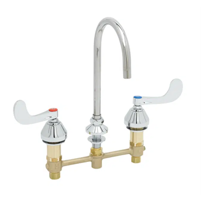 B-2866-05FC-CR Medical Faucet, 8" Centers, 1.5 gpm Flow Control, Plain-End Gooseneck, 4" Handles, Ceramas