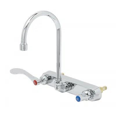 bild för B-1147-04-CR 8" Backsplash Workboard Faucet, Ceramas, 4" Handles, Swivel Gooseneck, 2.2 GPM Aerator