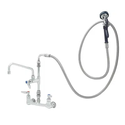Image for P3-8WESV-08M 8" Wall Mount, 1/2" NPT Inlets, Vb, 8" Swivel Nozzle, 96" Stainless Steel Flex Hose