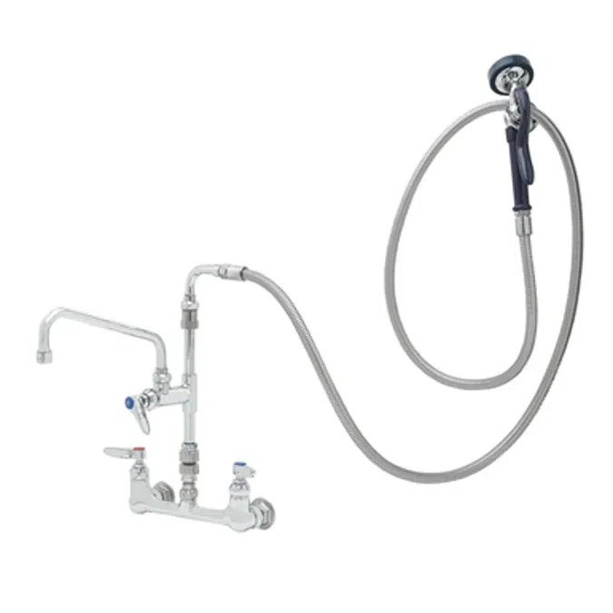 P3-8WESV-08M 8" Wall Mount, 1/2" NPT Inlets, Vb, 8" Swivel Nozzle, 96" Stainless Steel Flex Hose