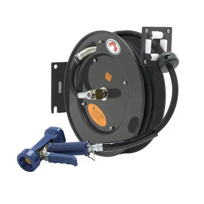 Image for 5HR-222-12 Hose Reel, Open, Powder Coated Steel, 3/8" ID x 25' Hose, Front Trigger Water Gun (Brass)