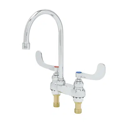 B-0892-133X Medical Faucet, Deck Mount, 4" Centerset, Swivel Gooseneck, 4" Wrist Action Handles için görüntü