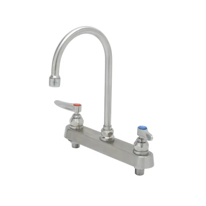 S-1142 8" Stainless Steel Deck Mount Workboard Faucet with Stainless Steel Lever Handles and Stainless Steel Swivel Gooseneck with 2.2 GPM Stainless Steel Aerator