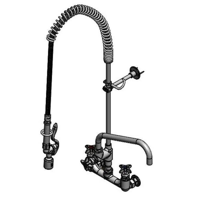 B-0287-427-BC Big-Flow Pre-Rinse Unit, 8" Wall Mount, 12" Add-On Faucet, B-0107-C Spray Valve, Inlet Kit