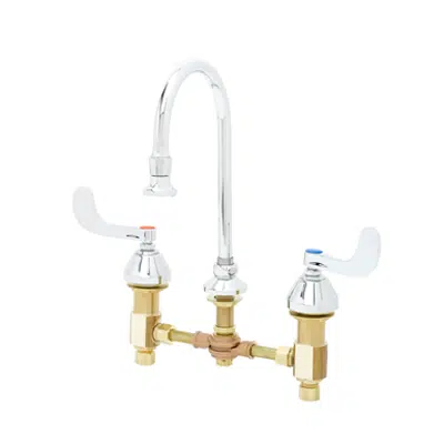 Image for B-0865-04 Medical Faucet, Concealed Body, 8" Centers, Wrist Handles, Rigid Gooseneck with Rosespray