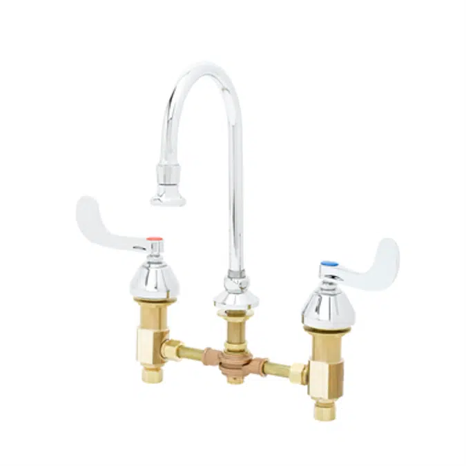 B-0865-04 Medical Faucet, Concealed Body, 8" Centers, Wrist Handles, Rigid Gooseneck with Rosespray