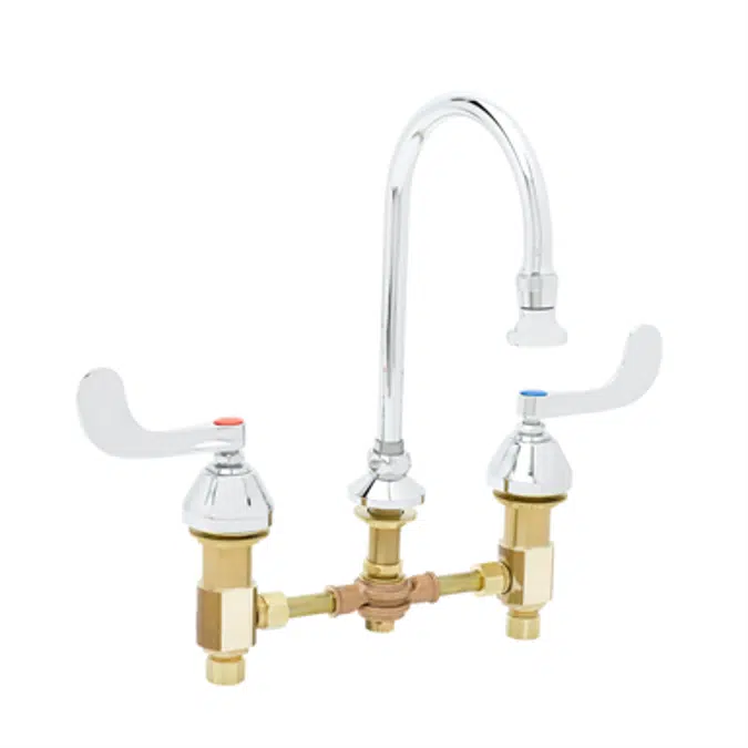 B-0865-04 Medical Faucet, Concealed Body, 8" Centers, Wrist Handles, Rigid Gooseneck with Rosespray