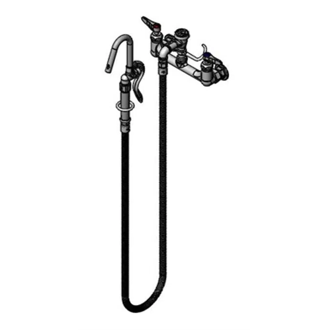 B-0610-CR Pot Filler, Wall Mount, 8" Centers, Cerama, Vacuum Breaker & 68" Hose w/ Self Closing Hook
