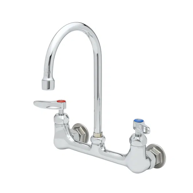 B-0331-CR Faucet, 8" Wall Mount, Ceramas, Swivel Gooseneck, Lever Handles, 1/2" NPT Inlets