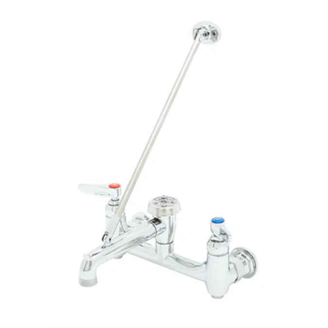 B-0665-BSTP Service Sink Faucet, Wall Mount, 8" Centers, Built-In Stops, Vacuum Breaker, Polished