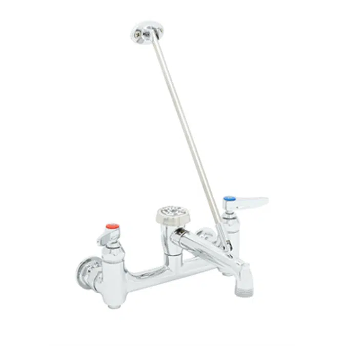 B-0665-BSTP Service Sink Faucet, Wall Mount, 8" Centers, Built-In Stops, Vacuum Breaker, Polished