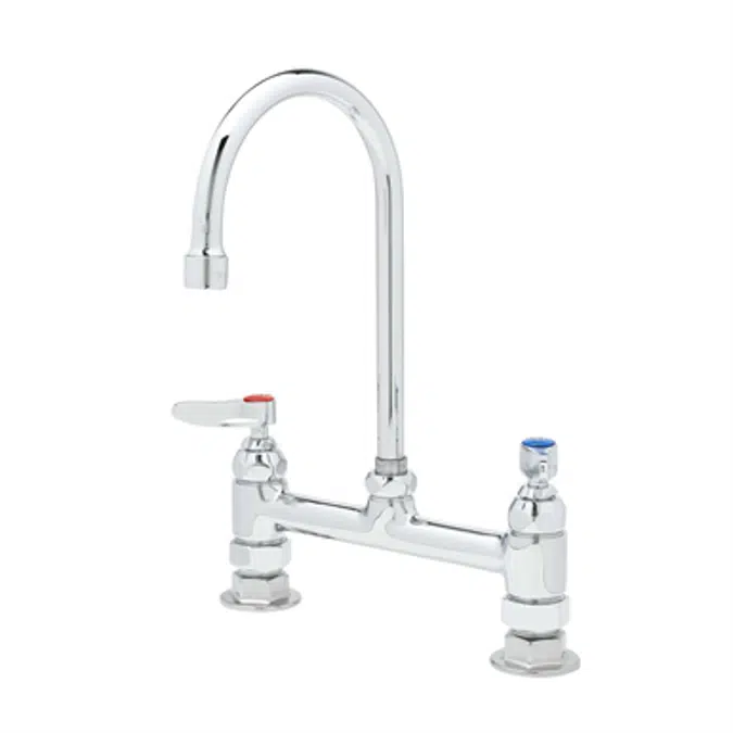 B-0321 Double Pantry Faucet, Deck Mount, 8" Centers, Swivel Gooseneck, Lever Handles, Eternas