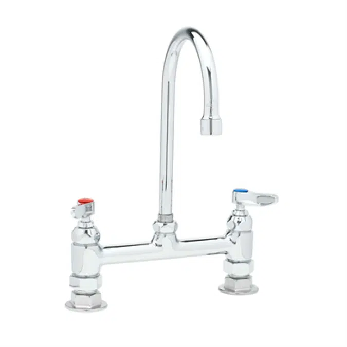 B-0321 Double Pantry Faucet, Deck Mount, 8" Centers, Swivel Gooseneck, Lever Handles, Eternas