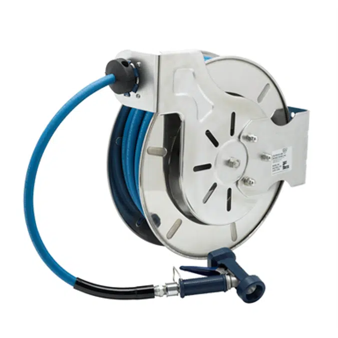 B-7143-02 Hose Reel, Open, Stainless Steel, 1/2" x 50' Hose, 5/16" Rear Trigger Water Gun