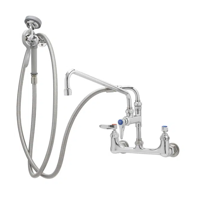 B-0175-06 Pre-Rinse: 8" Wall Mount Base, Add-On Fct w/ 8" Swing Nozzle, Hose & Angled Spray Valve