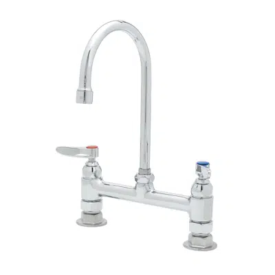 bild för B-0320 Double Pantry Faucet, Deck Mount, 8" Centers, Swivel/Rigid Gooseneck, Lever Handles