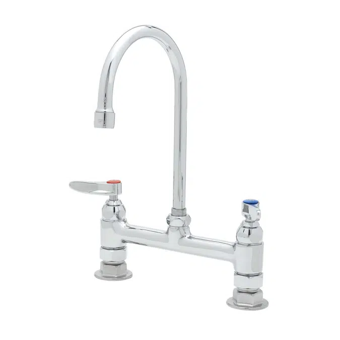 B-0320 Double Pantry Faucet, Deck Mount, 8" Centers, Swivel/Rigid Gooseneck, Lever Handles