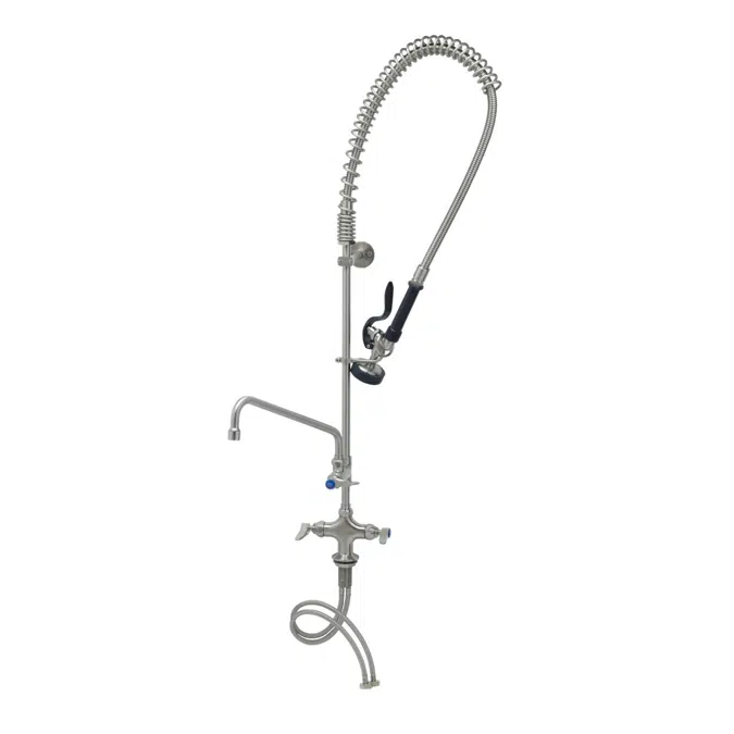 S-0113-A12-B Stainless Steel EasyInstall Pre-Rinse, Single Hole Base, 12" Add-On Faucet, S-0107, Wall Bracket