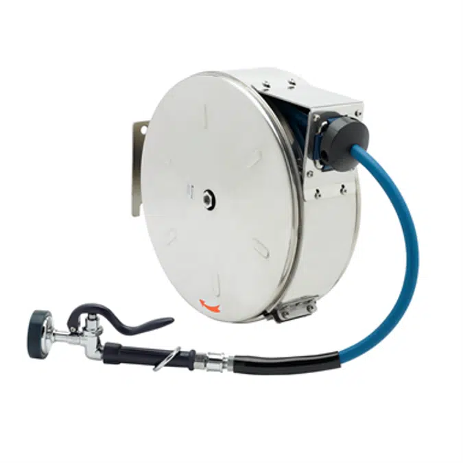 B-7122-C01 Hose Reel, Enclosed, Stainless Steel, 30' Hose, 3/8" ID with Spray Valve
