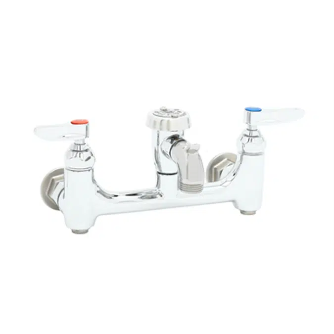 B-0674-BSTP Service Sink Faucet, Wall Mount, 8" Centers, Vac. Breaker, Built-In Stops, Polished