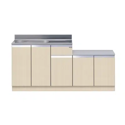 Image pour 一体型流し台 壁出し水栓仕様 間口170cm 木目 M1-170K_R_M